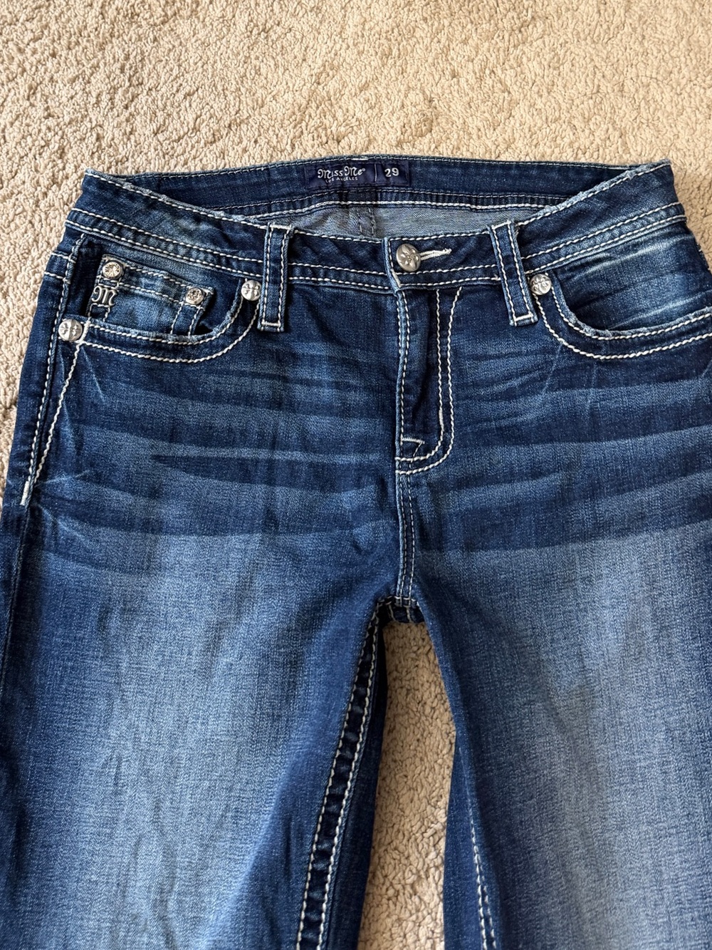 Womens Miss Me Jeans Size 29 Mid Rise Boot Dreamcatcher Y2k Rhinestone Blue - Picture 6 of 12